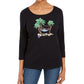 Karen Scott Women's Embellished 3/4 Sleeve Top Black Size Petite Small