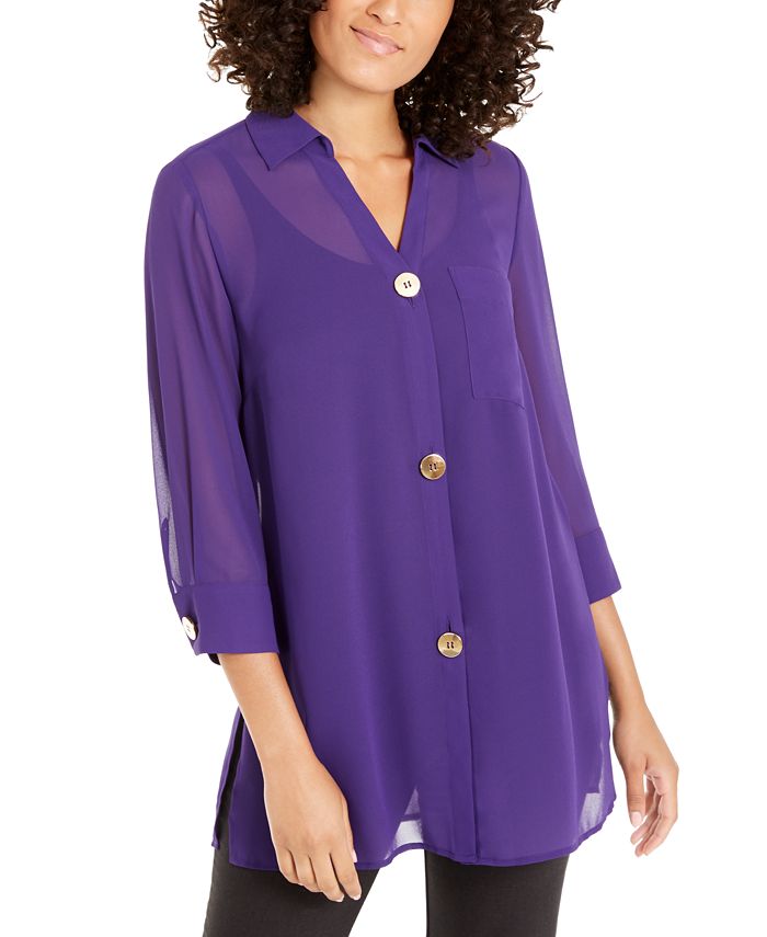 Alfani Women's Chiffon Three Button Tunic Purple Size XX-Large