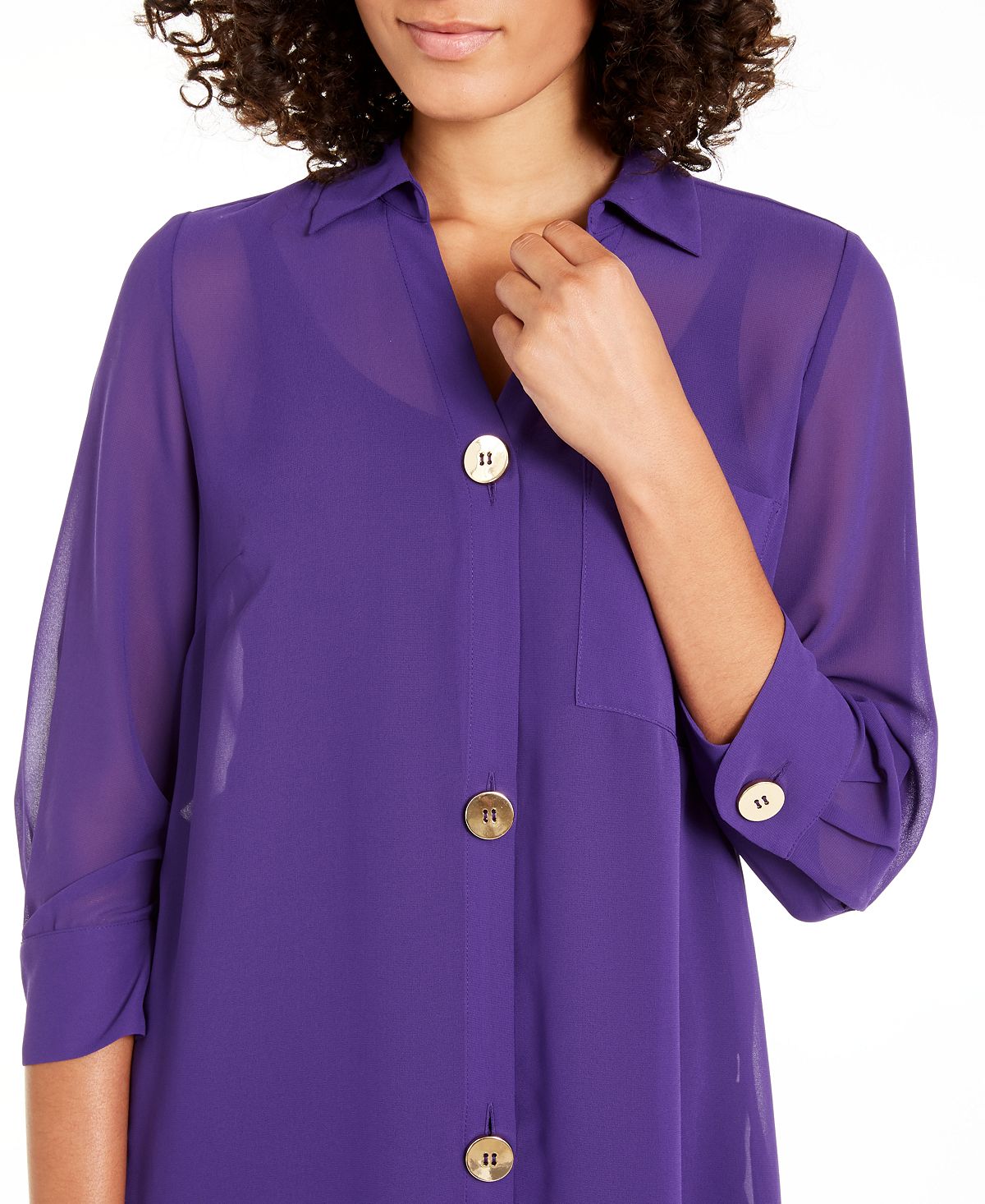 Alfani Women's Chiffon Three Button Tunic Purple Size XX-Large