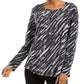 Style & Co Women's Long Sleeve Printed Shirt Black Size Large