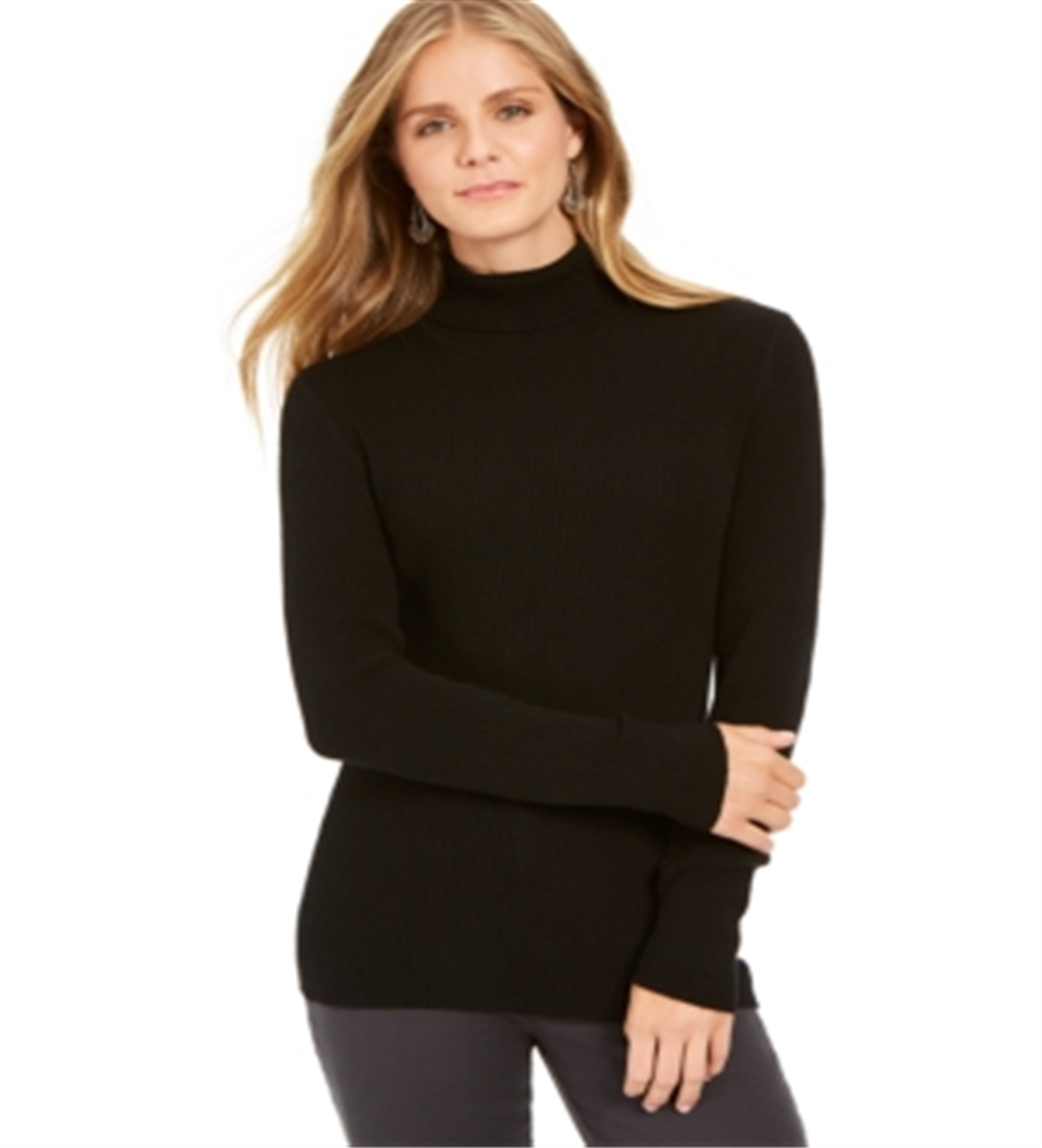 Style & Co Women's Ribbed Turtleneck Sweater Black Size XX-Large