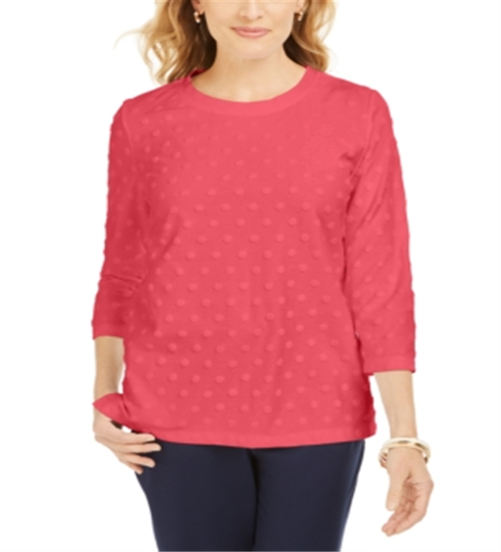 Karen Scott Women's Textured Dot Sweatshirt Orange Size Petite S