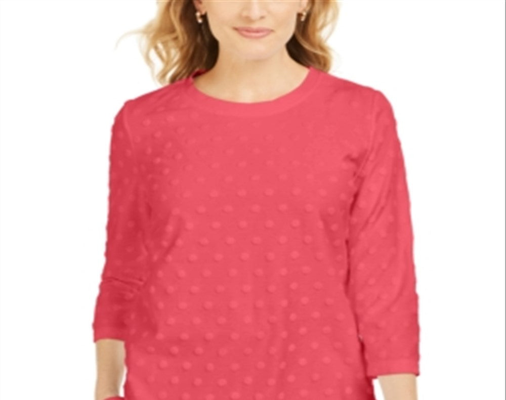 Karen Scott Women's Textured Dot Sweatshirt Orange Size Petite S