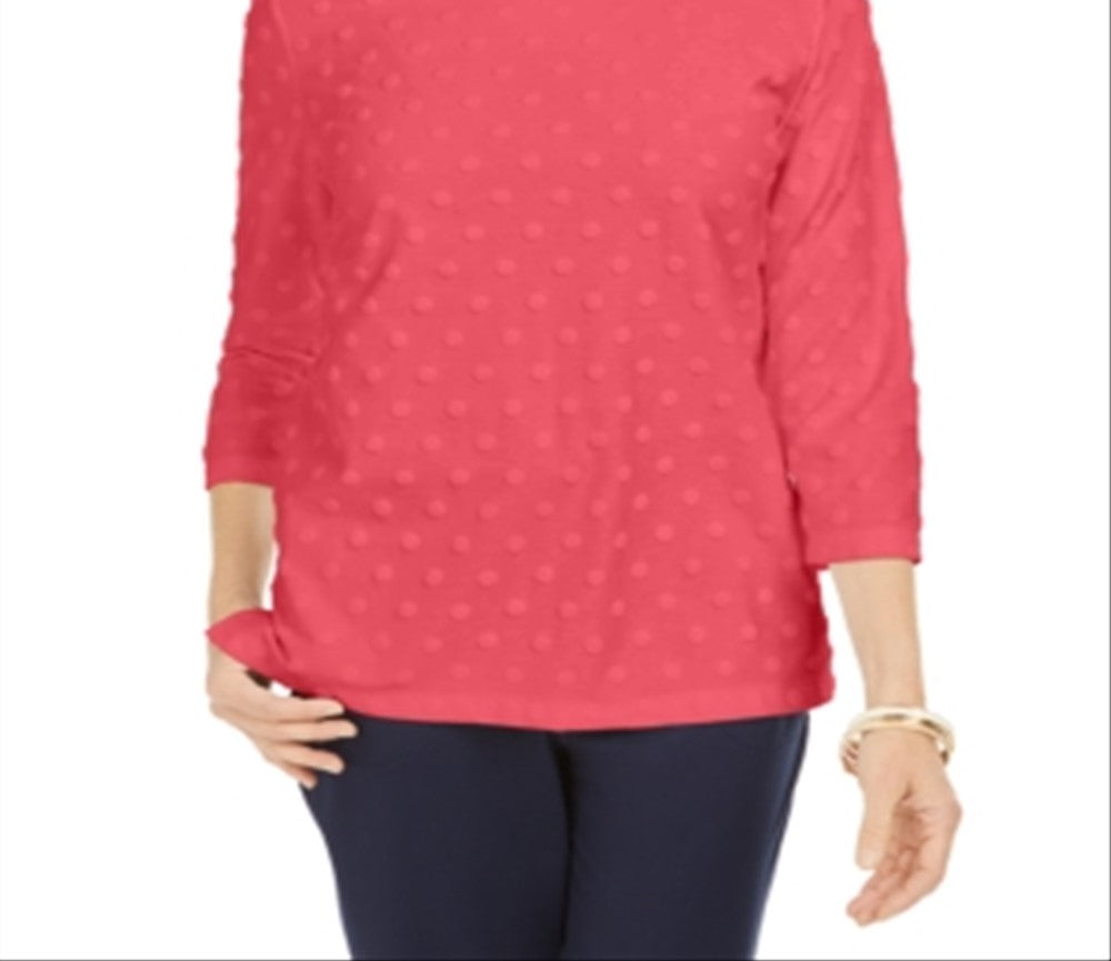 Karen Scott Women's Textured Dot Sweatshirt Orange Size Petite S