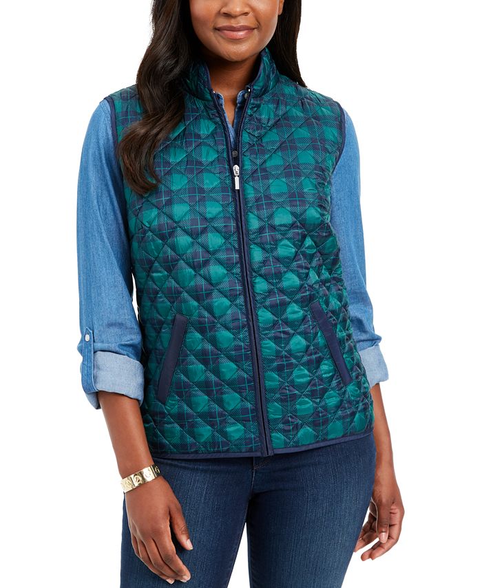 Karen Scott Women's Plaid Puffer Vest Blue Size Petite