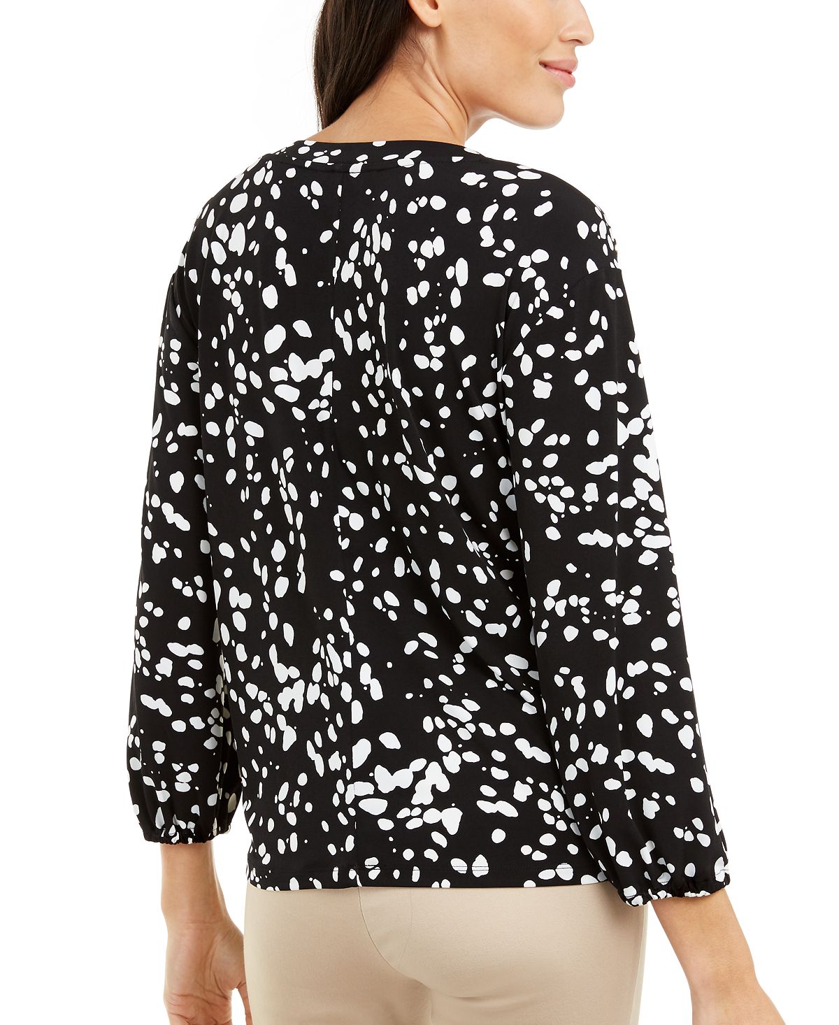 Alfani Women's Blouse Printed Button Shoulder Bateau Black Size XX-Large