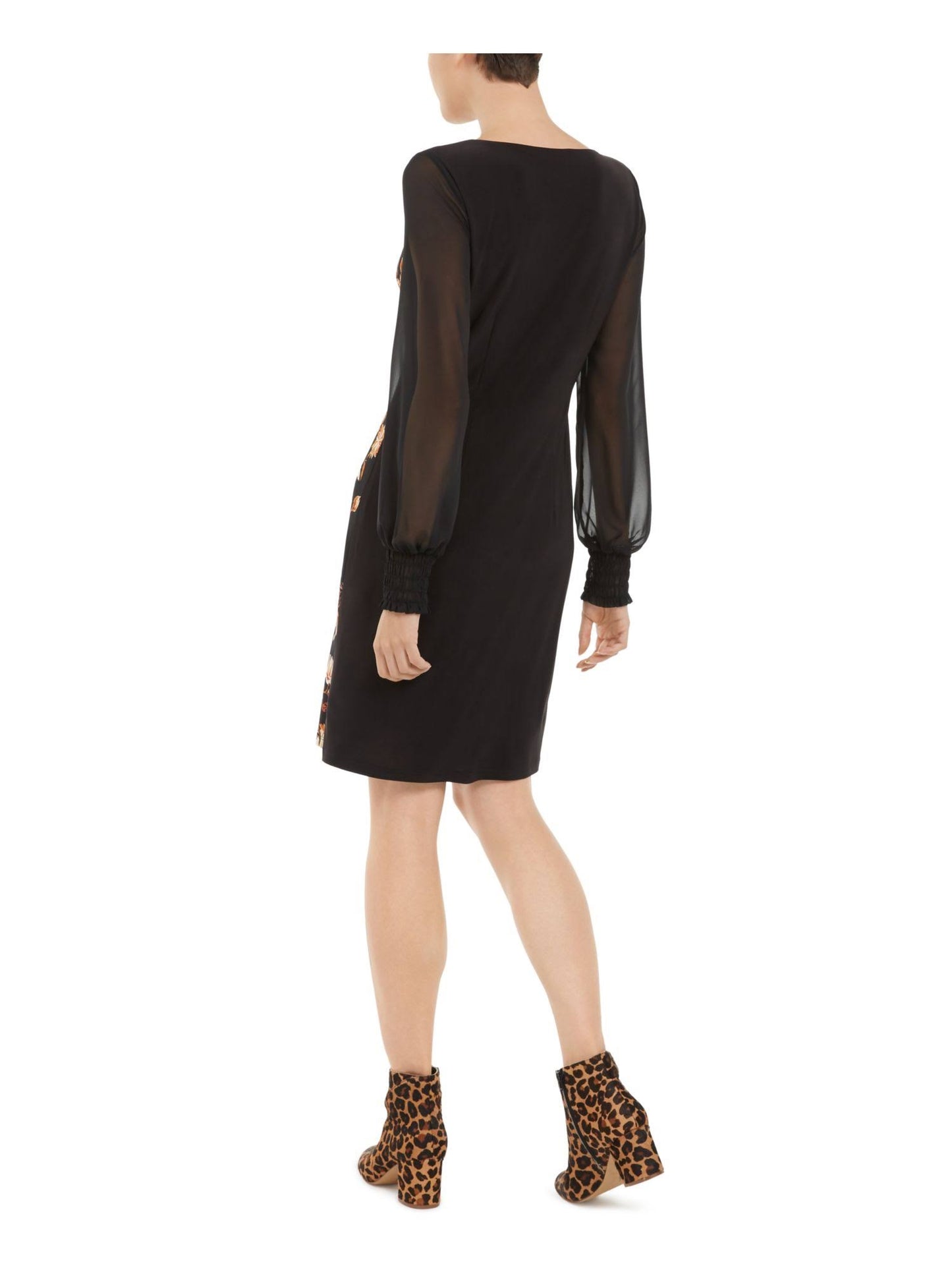 INC International Concepts Women's Floral Print Statement Sleeve Dress Black Size Medium