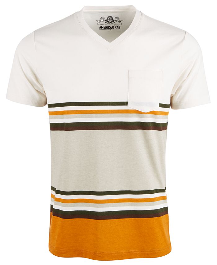 American Rag Men's Explorer Stripe V Neck T-Shirt Beige Size Small