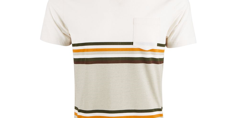 American Rag Men's Explorer Stripe V Neck T-Shirt Beige Size Small