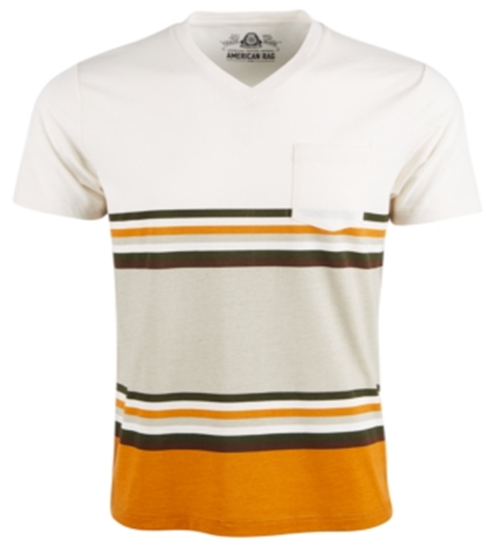 American Rag Men's Explorer Stripe V Neck T-Shirt Beige Size Small