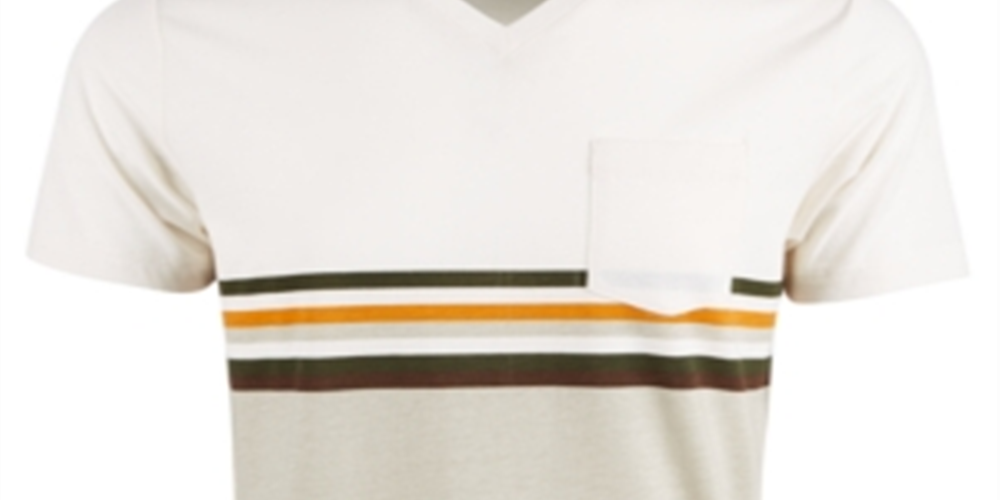 American Rag Men's Explorer Stripe V Neck T-Shirt Beige Size Small