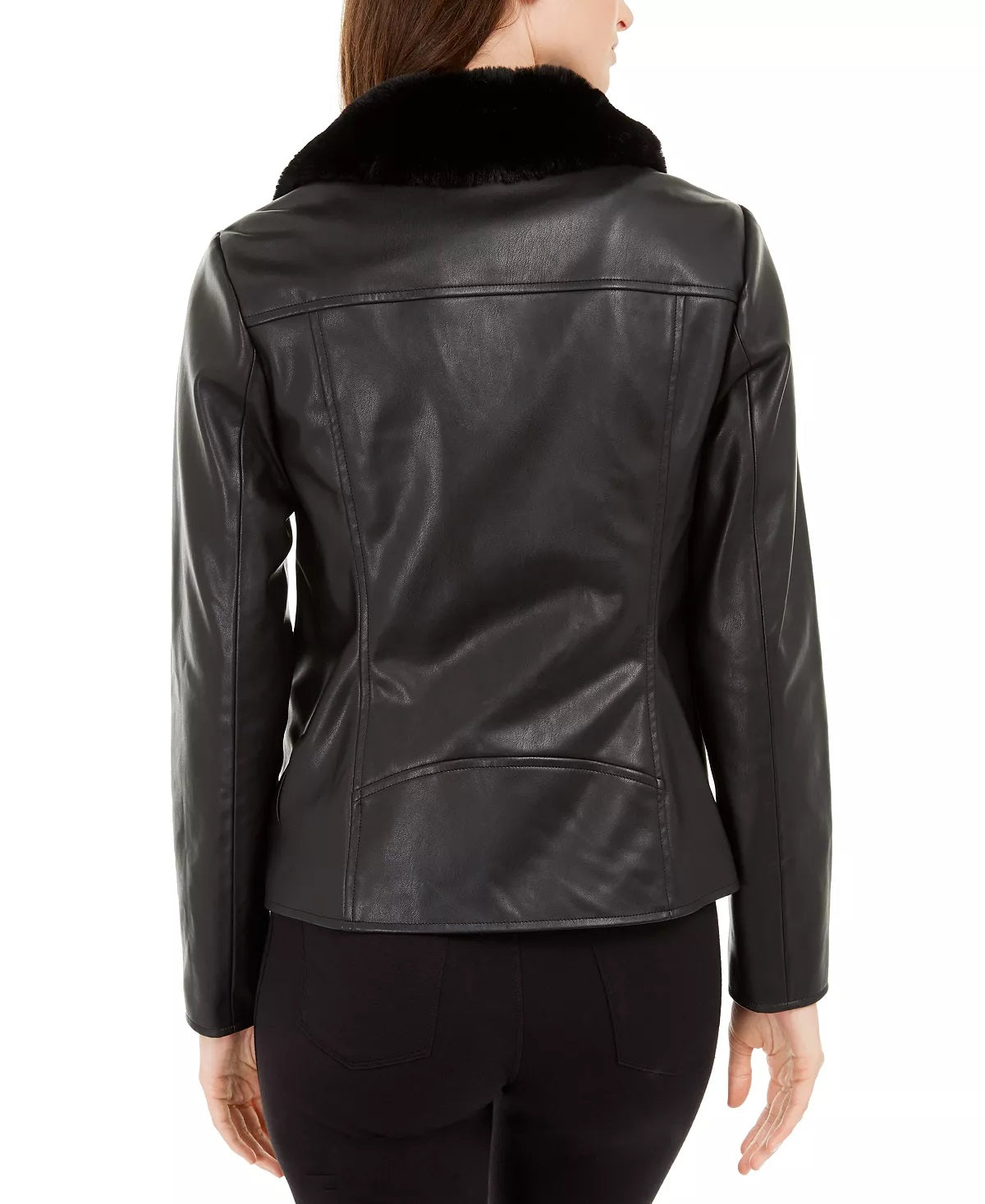 Alfani Women's Faux Leather Faux Fur Collar Jacket Black Size X-Large