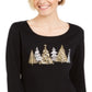 Karen Scott Women's Sparkle Holiday Graphic Shirt Black Size XX-Large