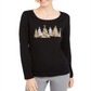 Karen Scott Women's Sparkle Holiday Graphic Shirt Black Size XX-Large
