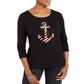 Karen Scott Women's Holiday Sequin Shirt  Black Size Petite L
