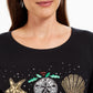 Karen Scott Women's Cotton Shells Holiday Graphic Top Black Size Small