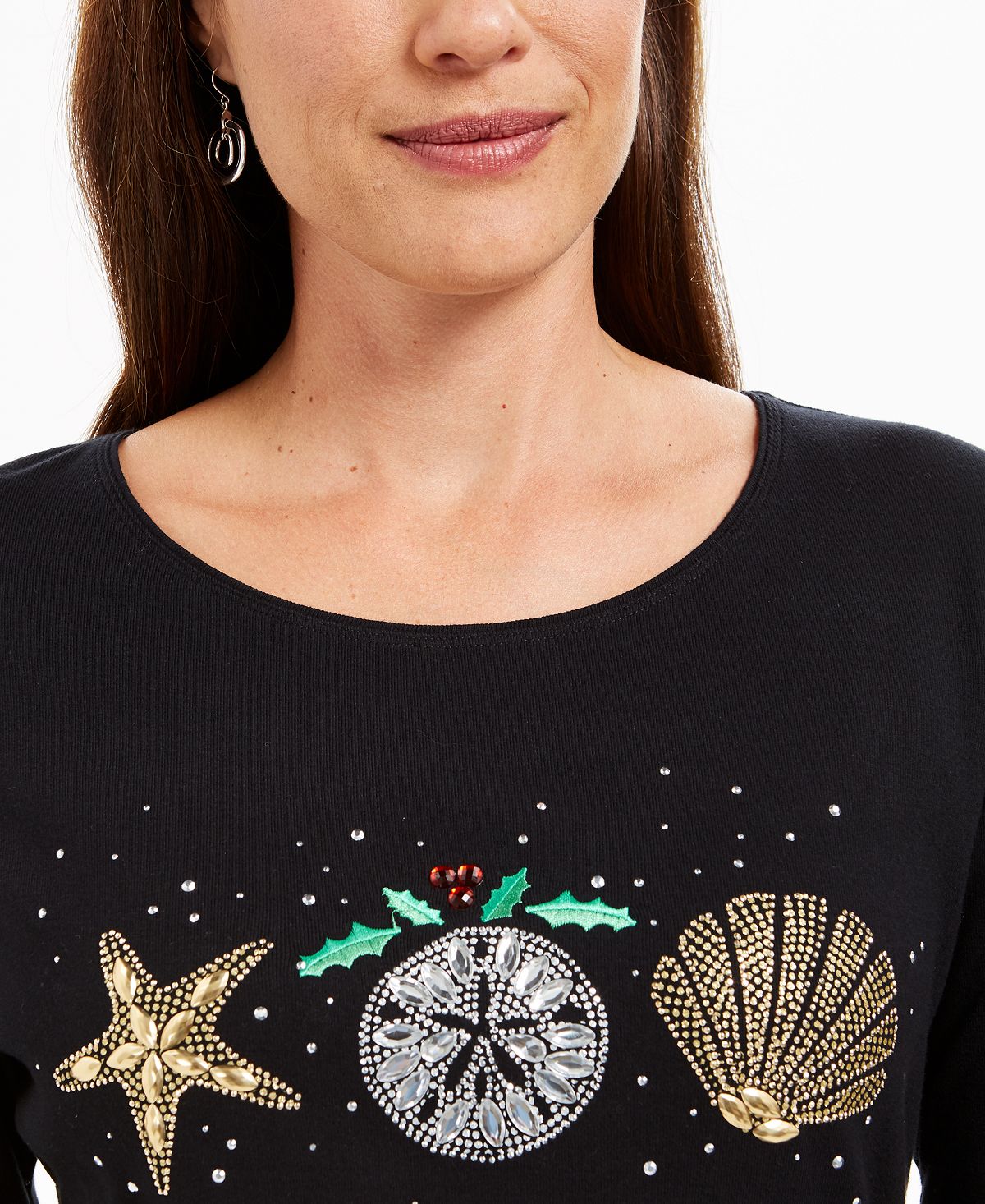 Karen Scott Women's Cotton Shells Holiday Graphic Top Black Size Small
