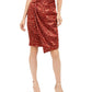 INC International Concepts Men's Zippered Twist Front Animal Print Knee Length Wear to Work Faux Wrap Skirt Orange Size 10