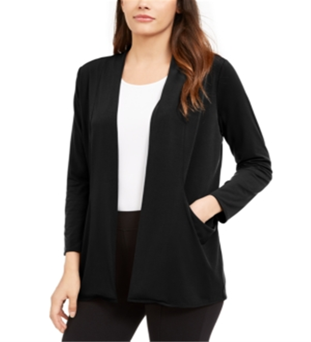 Alfani Women's Open Front Long Sleeve Cardigan Top Black Size M