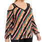 INC International Concepts Women's Printed Cold Shoulder Top Red Size 0X