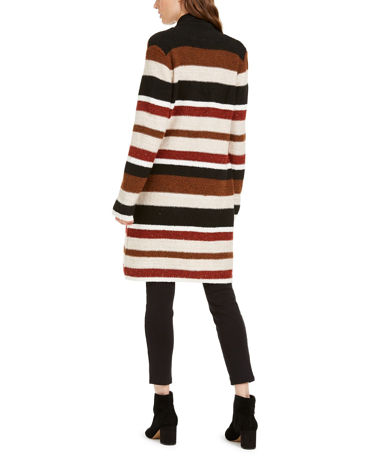 INC International Concepts Women's Embellished Striped Cardigan Black Size Large