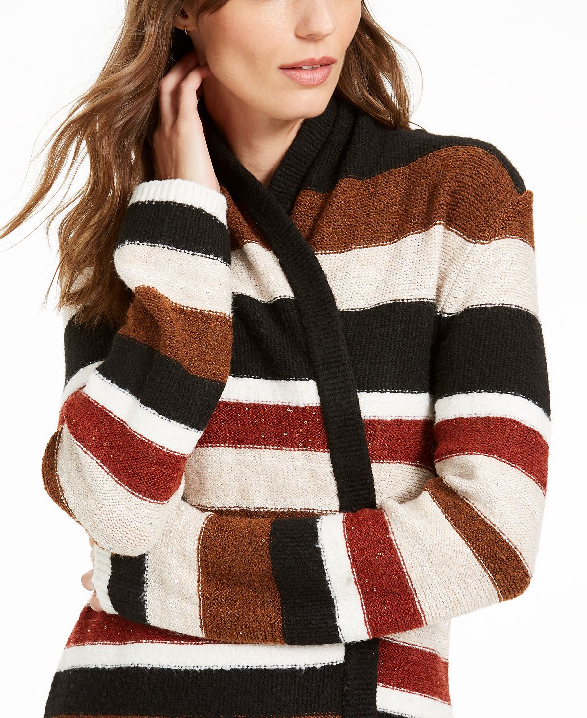 INC International Concepts Women's Embellished Striped Cardigan Black Size Large
