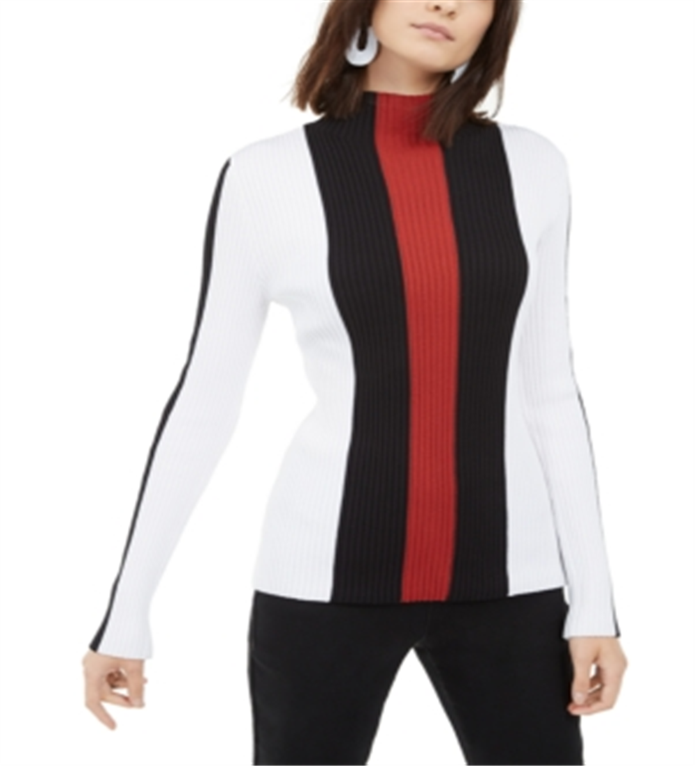 INC International Concepts Women's Mock Neck Colorblocked Stripe Top Black Size X-Large