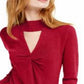 INC International Concepts Women's Cut Out Solid Long Sleeve Keyhole T-Shirt Top Red Size X-Small