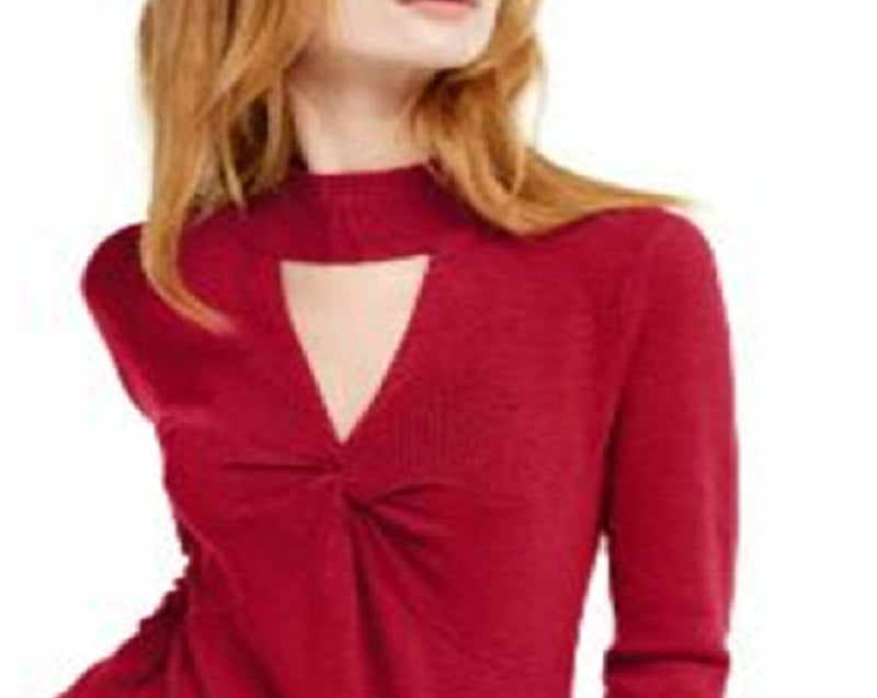 INC International Concepts Women's Cut Out Solid Long Sleeve Keyhole T-Shirt Top Red Size X-Small