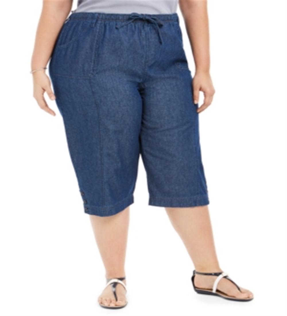 Karen Scott Women's Plus Cotton Denim Capri Pants Blue Size 0X