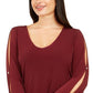 INC International Concepts Women's Long Sleeve Scoop Neck Top Red Size 1X