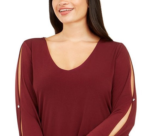 INC International Concepts Women's Long Sleeve Scoop Neck Top Red Size 1X