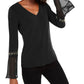INC International Concepts Women's Studded Chiffon Cuff Top Black Size Petite S/M