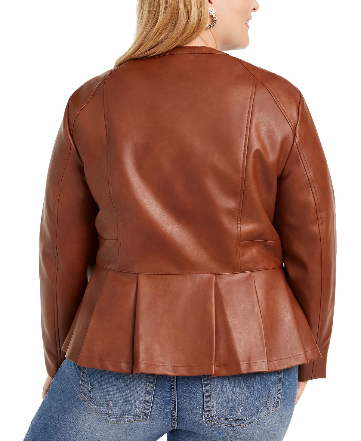 INC International Concepts Women's Plus Faux Leather Peplum Jacket Brown Size 2X