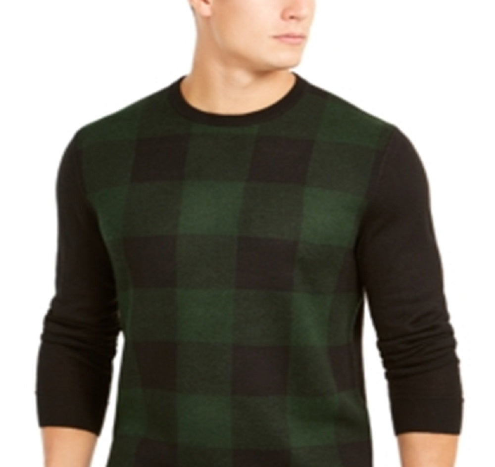 Club Room Men's Plaid Merino Wool Blend Sweater Green Size Large