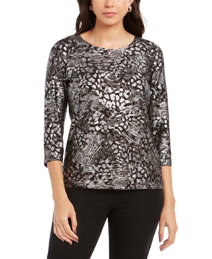 JM Collection Women's Gel Dot Jacquard Top Black Size Small