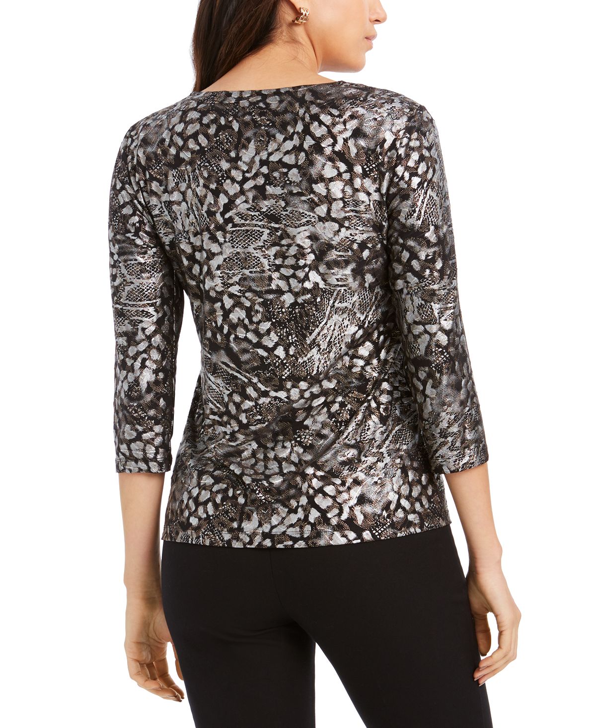 JM Collection Women's Gel Dot Jacquard Top Black Size Small