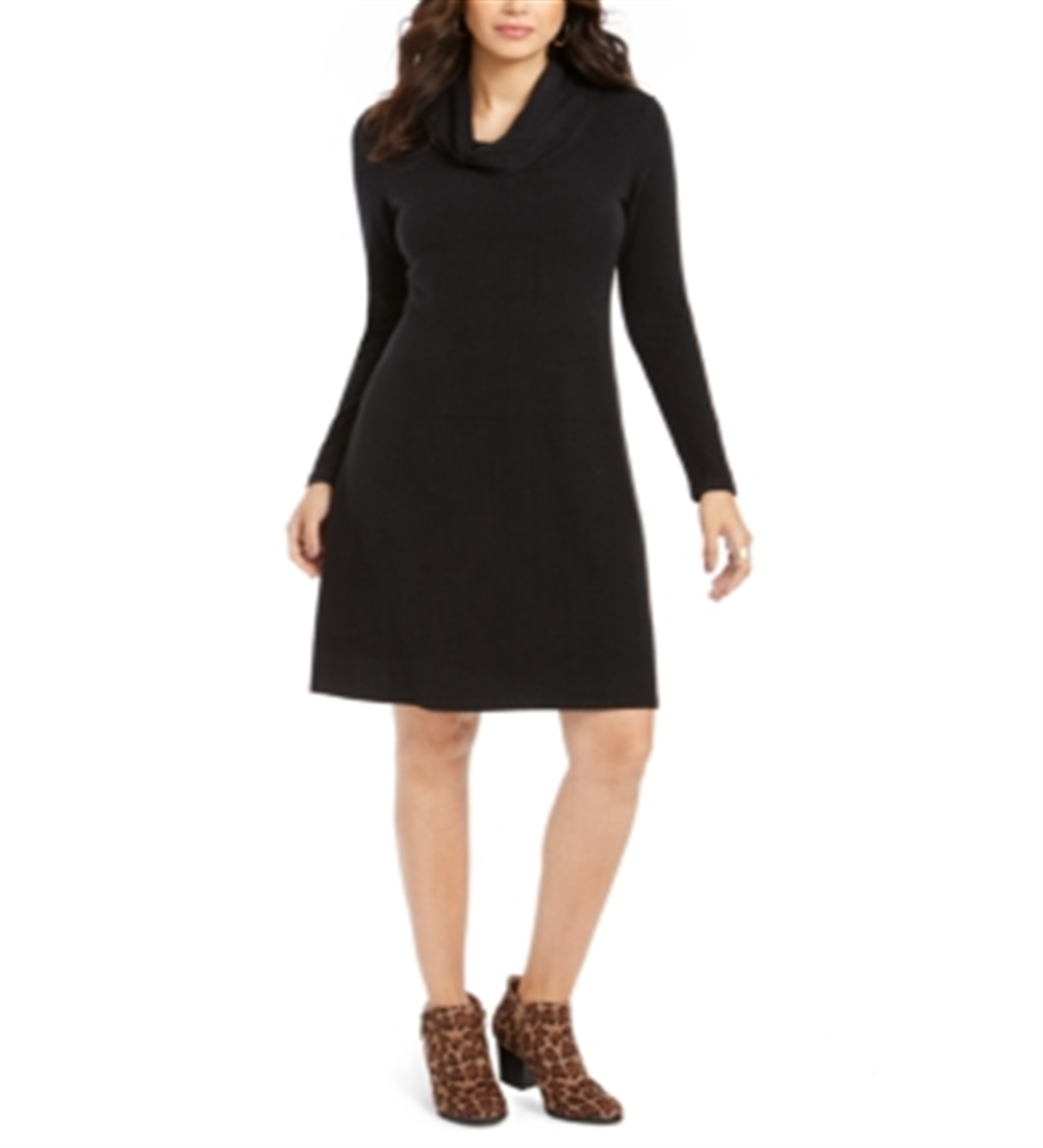 Style & Co Women's Cowl Neck Sweater Dress Black Size X-Large