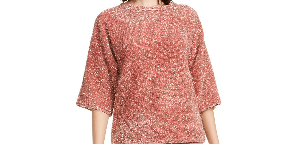 Alfani Women's Tinsel Square Sleeve Sweater Rose Size Petite S/M