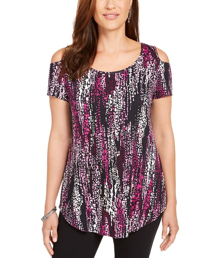 JM Collection Women's Scoop Neck Cold Shoulder Top Black Size Small