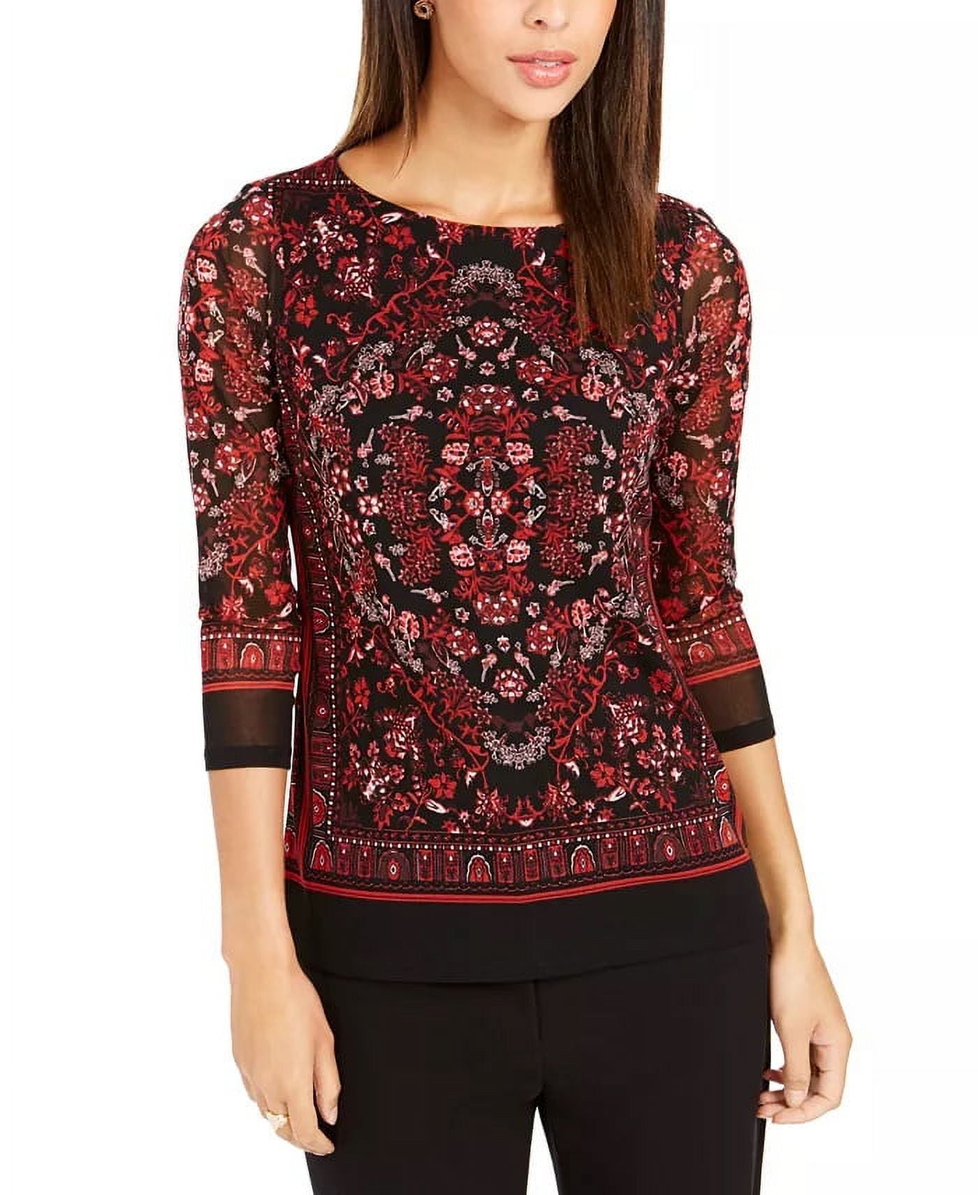 Charter Club Women's Printed Mesh Top Size Petite