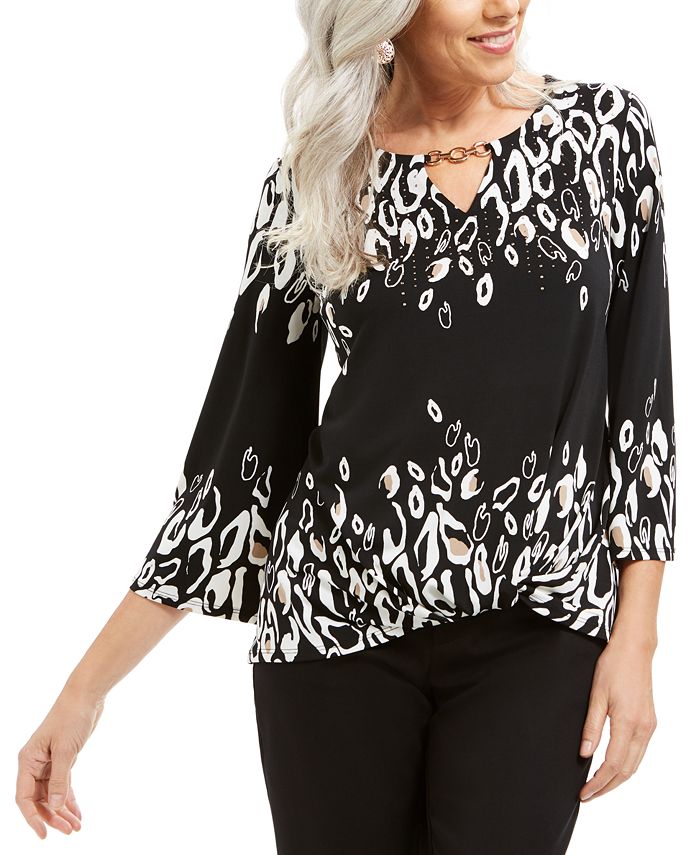 JM Collection Women's Twist Hem Keyhole Top Black Size Medium
