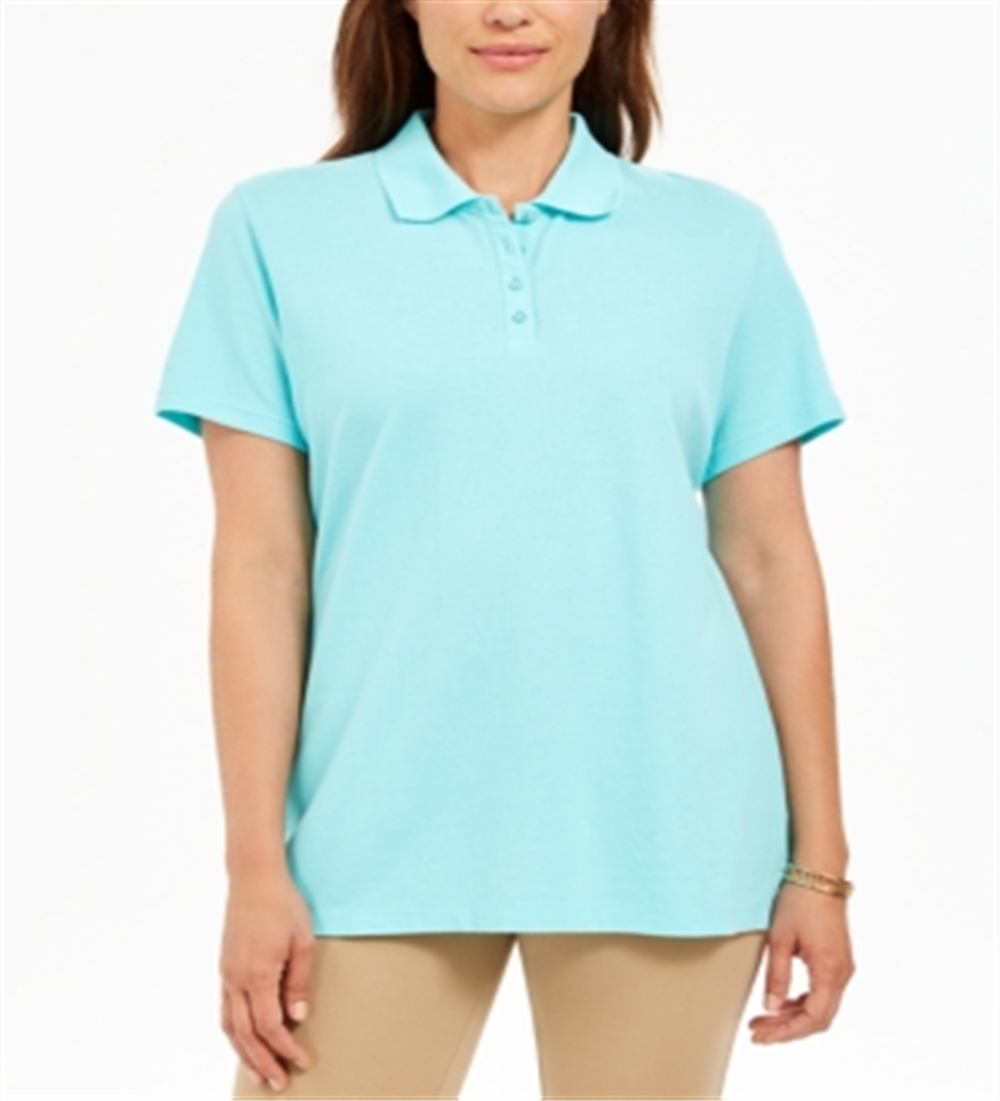 Karen Scott Women's Cotton Polo Shirt Blue Size Large