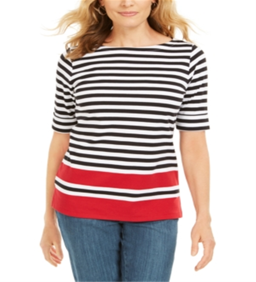Karen Scott Women's Striped Boat Neck Top Red Size Large