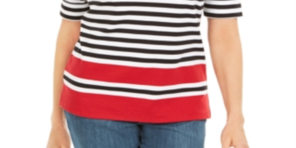 Karen Scott Women's Striped Boat Neck Top Red Size Large