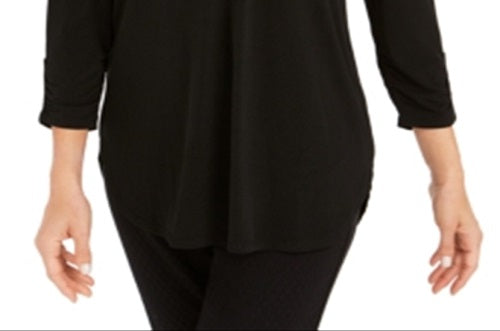 JM Collection Women's Embellished Zipper Trim Top Black Size X-Small