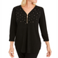 JM Collection Women's Embellished Zipper Trim Top Black Size X-Small