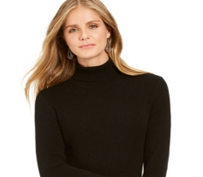 Style & Co Women's Ribbed Turtleneck Sweater Black Size Petite