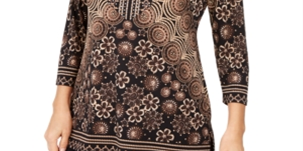 JM Collection Women's Embellished Y Neck Tunic Black Size Medium