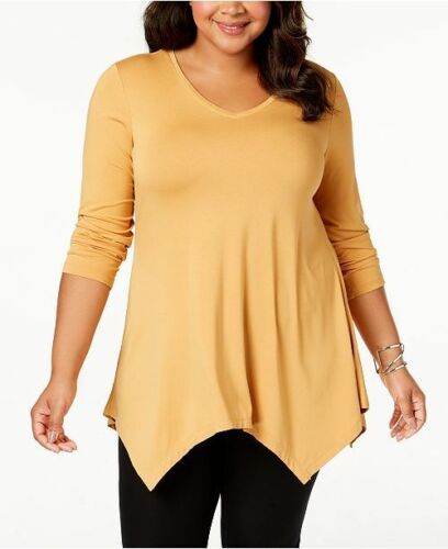 JM Collection Women's V Neck Handkerchief Hem Top Yellow Size X-Small